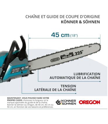 Tronçonneuse thermique 54,5 cm³, chaîne et guide Oregon 18" - Könner  Söhnen KS CS31G-18-1