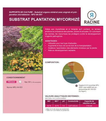 Substrat plantation mycorhizé, sac 50l, croissance et protection - PRO443