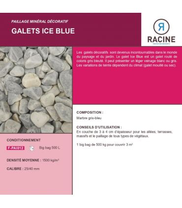 Paillage minéral Galet marbre Ice Blue 25-40mm, Big bag 500 kg - F-PAI012