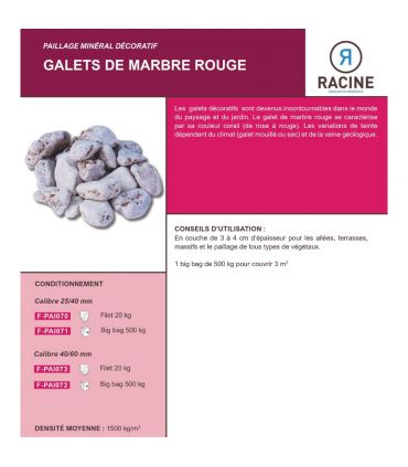 Paillage minéral Galet marbre rouge 40-60mm, 10 sacs de 20kg - F-PAI071-10x20