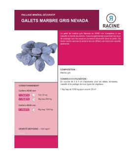 Galet marbre gris Nevada 25-40mm, 10 filets de 20 kg - F-PAI074-10x20 Galet marbre gris Nevada 25-40mm, 10 filets de 20 kg - F-PAI074-10x20