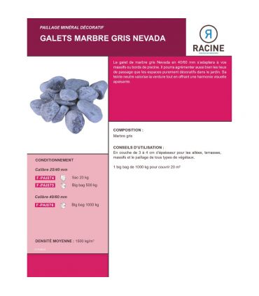 Galet marbre gris Nevada 25-40mm, 10 filets de 20 kg - F-PAI074-10x20