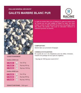 Galet marbre blanc pur 40-60mm, 10 filets de 20 kg - F-PAI050-10x20 Galet marbre blanc pur 40-60mm, 10 filets de 20 kg - F-PAI050-10x20