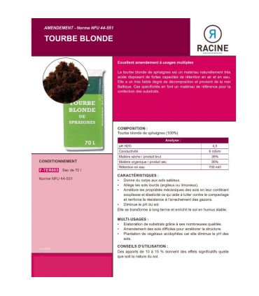 Tourbe blonde de sphaignes, sac de 70 litres - PRO98