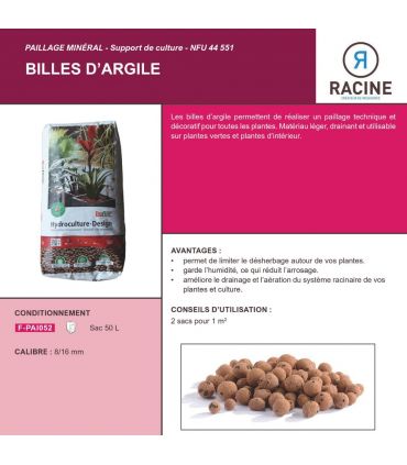 Paillage minéral billes d'argile 8-16 triple action, sac de 50 L - F-PAI052