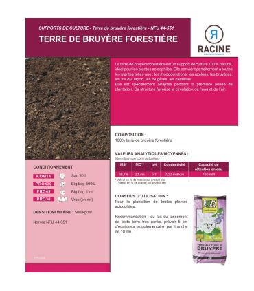 Terre de bruyère forestière pour plantation, sac de 40 litres - KOM14