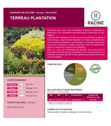 Terreau Plantation pour arbres et arbustes 50l écologique PRO414