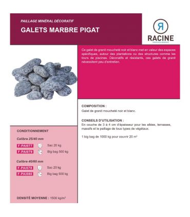 Paillage minéral Galet marbre pigat 40-60mm, Big bag 500 kg - F-PAI080