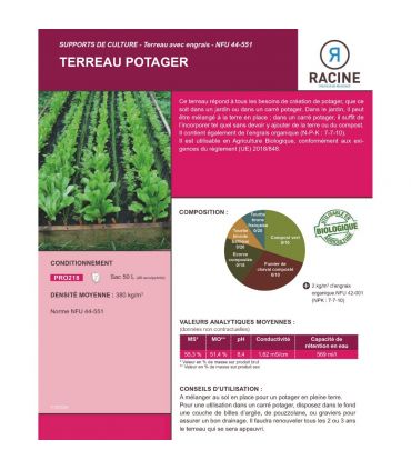 Terreau potager avec engrais organique, sac de 50 l - PRO218