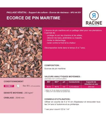 Paillage végétal biodégradable écorces de pin maritime 10 sacs 50 L pour 10m2
