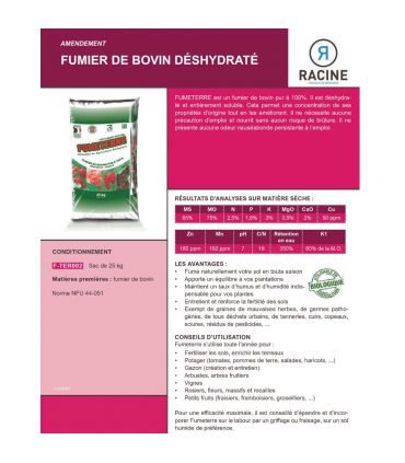 Fumier bovin déshydraté et soluble, 25 sacs de 25 kg - F-TER002-25x25