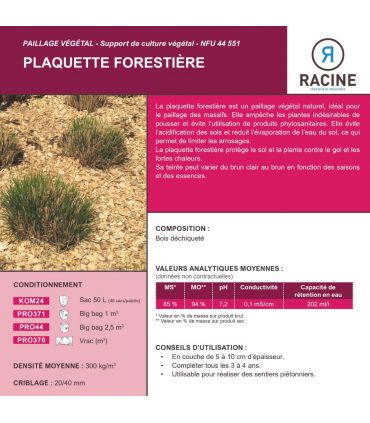 Paillage biodégradable plaquettes forestières bois 48 sacs de 50l pour 48m2
