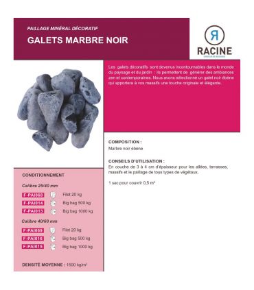 Paillage minéral Galet marbre noir 40-60mm, Filet de 20kg - F-PAI069