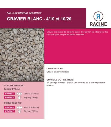 Paillage minéral Gravier blanc 10/20mm, Big bag 750 KG - PRO607